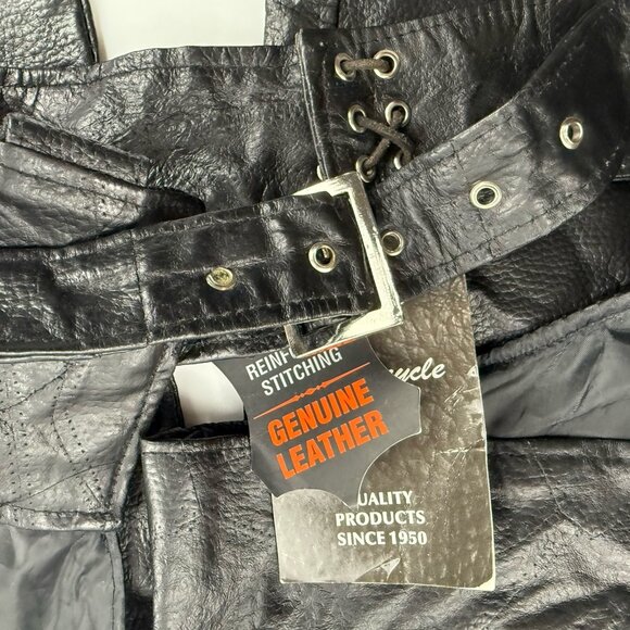 Diamond Plate Buffalo Leather Mens 2X Biker Chaps - Black Leather NWT - Picture 11 of 11